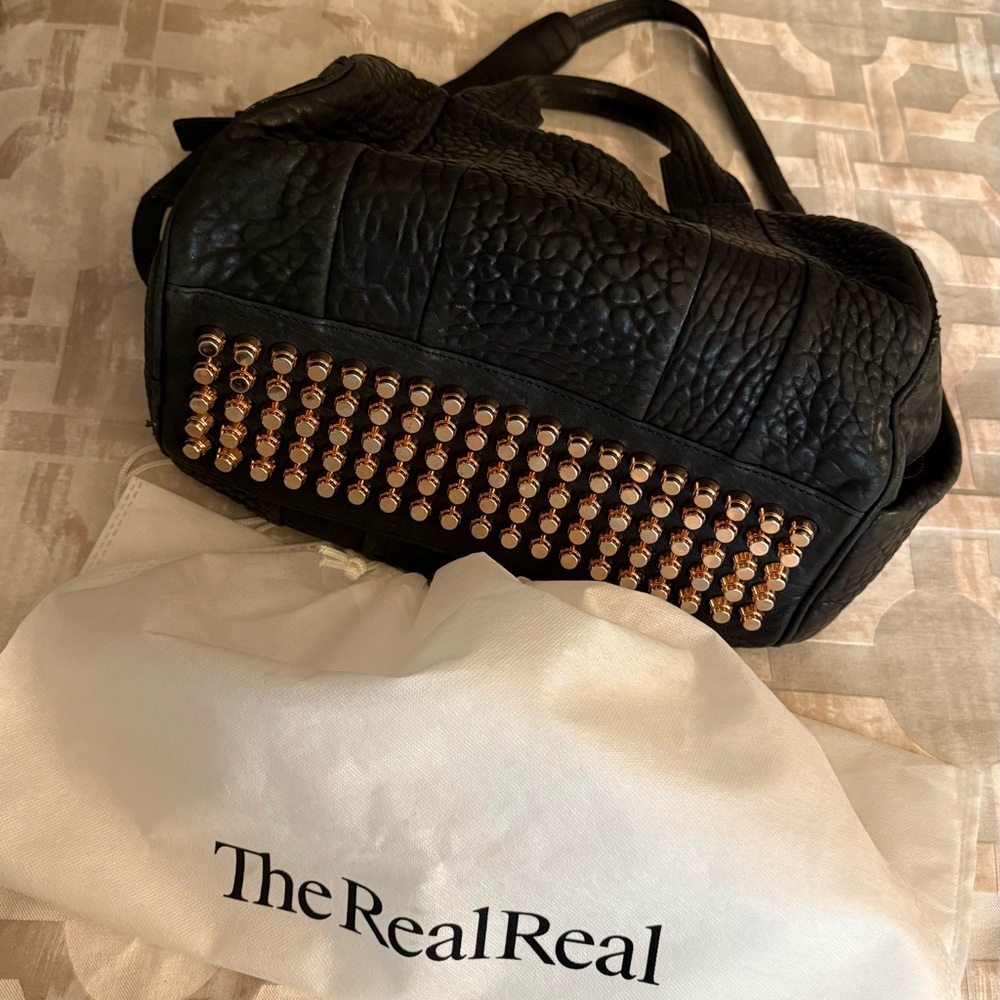 Alexander Wang Rocco large duffel Black leather rose gold accents and studs